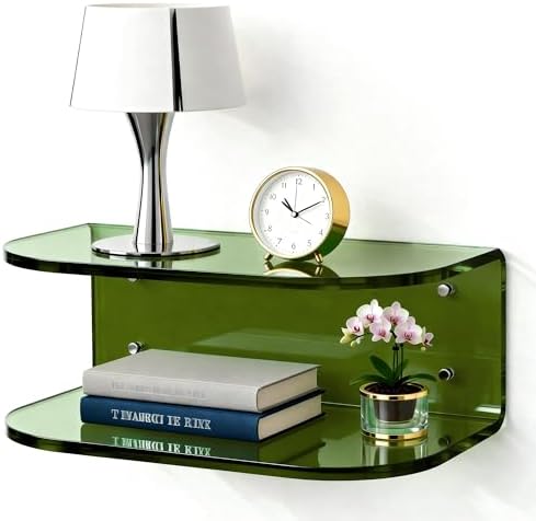 Acrylic Floating Nightstand, Wall Mounted Bedside Table Shelf (Green, 15.7”×9.4“×5.9”)