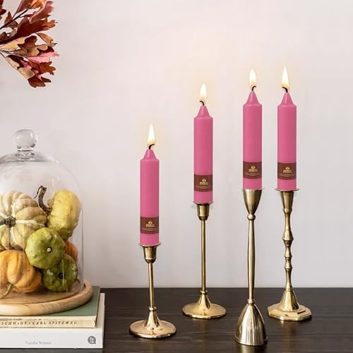 NJAO HOO Hot Pink Short Taper Candle 7 Inch Candlesticks Unscented Dripless Tapered Candle Set for Home Decor Wedding Party Dinner Candles, 4 Pack
