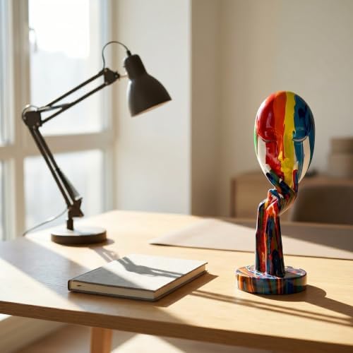 Simple Creative Colorful Female Face Art Statue Thinker Sculpture Abstract Character Crafts Ornament Home Office Bedroom Living Room Study Decoration (Small 11.8x4.3x4.3in)