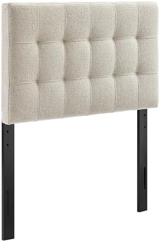 Modway Lily Twin Size Headboard with Biscuit Tufting in Dove - Fabric Upholstery with Padded Design and 5 Height-Adjustable Mounts