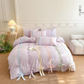 Rainbow Ruffles Bedding Set with Bow,Colorful Striped Duvet Cover, Cute Princess Style 2 PCS Duvet Cover Set-1 Duvet Cover and 1 Pillowcases for Girls Teens Bedroom,No Comforter