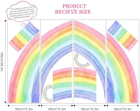 83"x43" Large Rainbow Wall Stickers, Mural Watercolor Half Rainbow Wall Decals Peel and Stick Vinyl Wall Art Decor for Girls Bedroom Kids Nursery Living Room Playroom Toddler