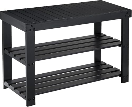 Pipishell 3 Tier Bamboo Shoe Rack Bench for Entryway, Black