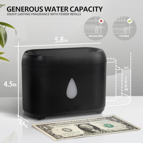 Flame Diffuser for Essential Oils, 200ml Ultrasonic Aroma Diffusers with Cool Mist, Aromatherapy Diffuser with Auto-Off Protection, Small Humidifier for Home,Office,Bedroom,Gift (7 Colors Black)