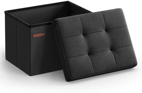 SONGMICS Small Folding Storage Ottoman, 15.7 x 12.2 x 12.2 Inches