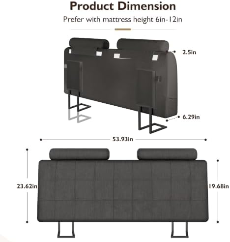Full Headboard with 2 Headrests, Memory Foam Upholstered Headboard