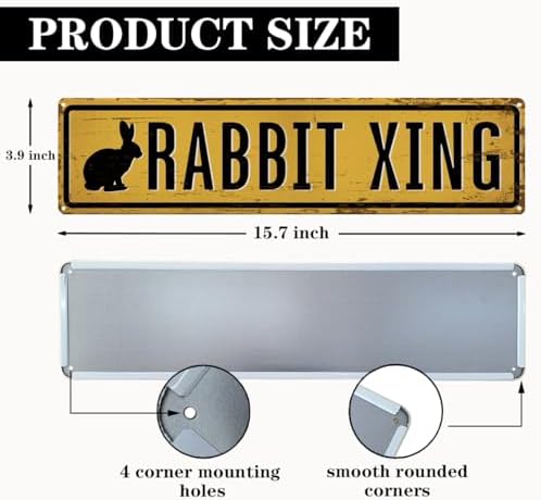 Rustic Farmhouse Metal Tin Sign, Rabbit Xing Sign, Vintage Animal Road Signs for Porch, Yard, and Farmhouse, Animal Crossing Warning Signs, Perfect for Garden and Road, 15.7 x 3.9 inches