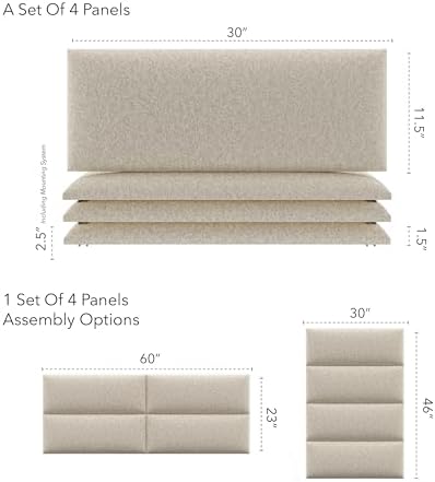 Vänt Wall Mounted Headboard Panels, Queen/Full, Faux Merino Wool Cream