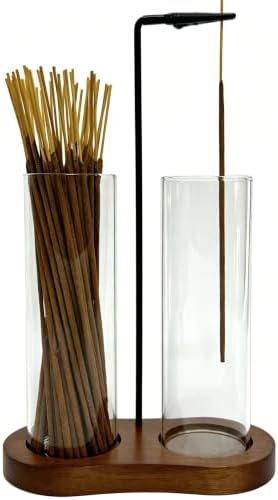 Glass Incense Holder,Retro Incense Sticks Burner Holder with Storage,Hang Upside Down Incense Holder with Ash Catcher (Rustic)