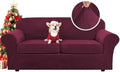 H.VERSAILTEX Real Velvet Plush 3 Piece Stretch Sofa Covers Couch Covers for 2 Cushion Couch Sofa Slipcovers Width Up to 90 Inch Feature Thick Soft Stay in Place (Large Sofa, Burgundy)