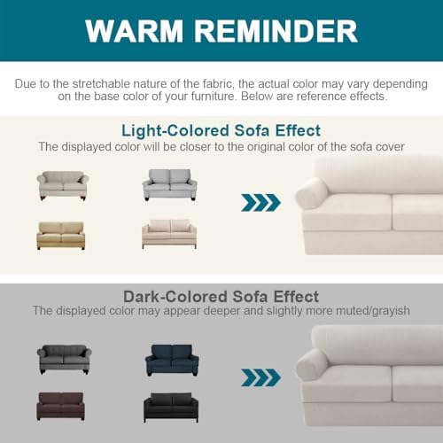Turquoize 3 Piece T Cushion Loveseat Slipcovers Sofa Cover for 2 Cushion Couch Cover Washable Sofa Slipcover Furniture Covers with 2 Individual T Cushion Seat Covers (2 Cushion Loveseat, Ivory)