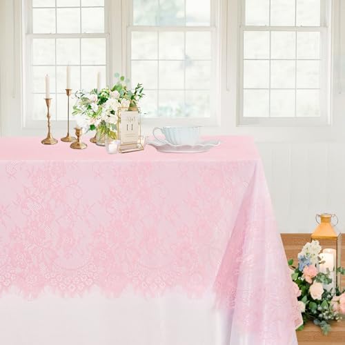 Pink Lace Tablecloth Table Fabric 6pcs 60x120 Inch for Vintage Boho Wedding