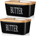 Ceramic Butter Dish with Lid and Knife & Silicone Seal 400ml 2 Pack Black