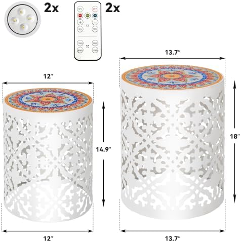 2-Pack Metal LED Side Table Outdoor, 3-Mode Lights, Modern Cut-Out