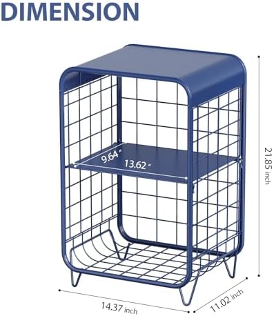 APEXCHASER Cute Nightstand for Kids,3-Tier Metal Side Table,Navy Blue