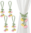 Flower Curtain Tiebacks, 4pcs Lily-of-The-Valley Curtains Holdbacks, Cute Curtain Holdbacks - No Drill Rope Holder, Drape Knitting Handmade for Nursery&Children's Room Decor (Pinkish/Yellow)