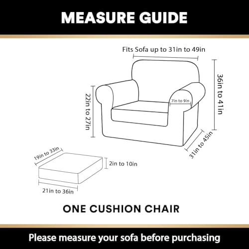 PrinceDeco Velvet Plush Couch Cover Stretch 2 Piece Chair Cover Chair Slipcover Washable Furniture Protector Couch Soft with Elastic Bottom Armchair Cover Width Up to 49 Inch(Small, Porcelain)