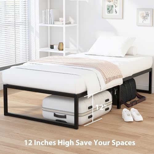 EMODA 14 Inch Narrow Twin Bed Frame 30x75, Heavy Duty Metal Platform