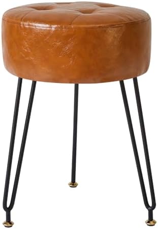 IBUYKE Makeup Vanity Stool, Faux Leather Round Chair, Light Brown LG-31J