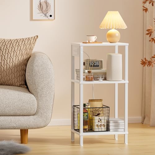 Tall Side Table with Charging Station, 30 Inch Tall End Tables Living Room