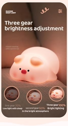 ATSUI Pig Night Light for Kids, Food Grade Silicone, Rechargeable, Tap Fun Kawaii Lamp for Kids Room, Adjustable Brightness, Cute Stuff for Boys Girls, Cute Gifts for Baby Children