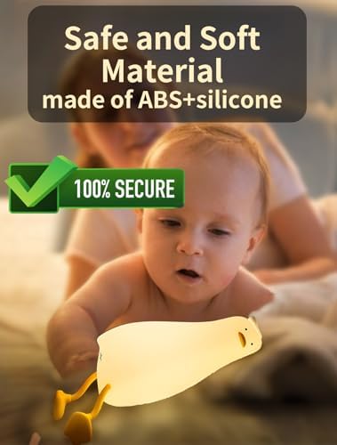 Lying Flat Duck Night Light, Cute Silicone Duck Lamp, LED Nursery Nightlight, Dimmable Bedside Touch Lamp, Rechargeable Light Up Duck for Breastfeeding Toddler White, LADK001WH