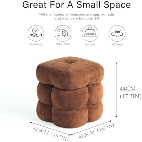 Get Set Style 360° Swivel Flower Ottoman, Linen Vanity Stool Footrest with 300LBS Capacity, No Assembly Small Space Accent Chair for Living Room Bedroom Entryway (Honey Ginger)