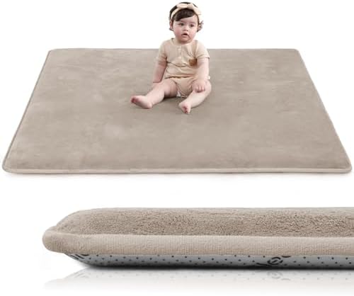 Huloo Sleep Baby Play Mat for Floor,Large 79"×79" Playpen Mat for Toddler,Infant,Kids,1.3" Thick Non-Slip Nursery Rug,Water Repellent Soft Padded Activity Mats for Tummy Time, Crawling,Playroom（Beige）