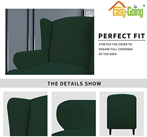 Easy-Going Stretch Large Wingback Chair Sofa Slipcover Dark Green