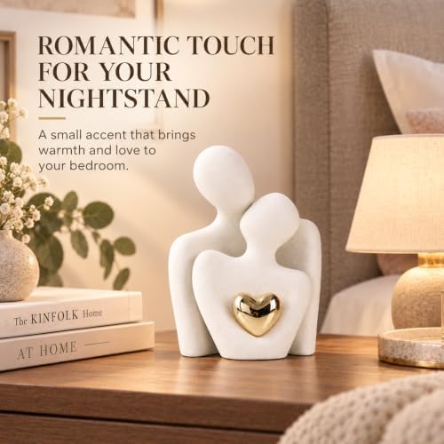 Mini Couple Statue, Ceramic Figurine for Shelf Decor, 4.72" White