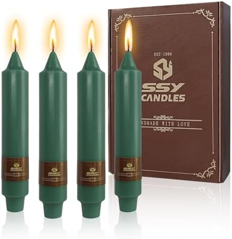 NJAO HOO Decor Dark Green Short Taper Candle 7 Inch Candlesticks Unscented Dripless Tapered Candle Set for Home Decor Wedding Party Dinner Candles, 4 Pack