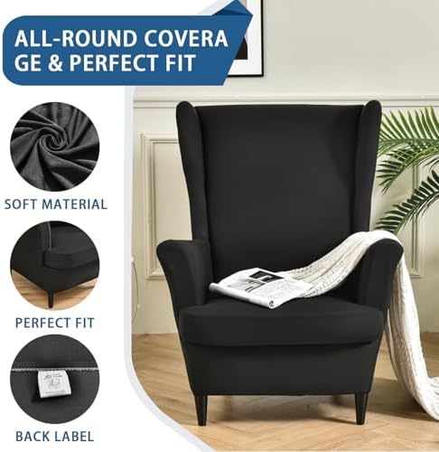 Wingback Chair Slipcover 2 Piece Stretch Armchair Cover Furniture Protector Washable Spandex Wing Back Chair Covers for Living Room