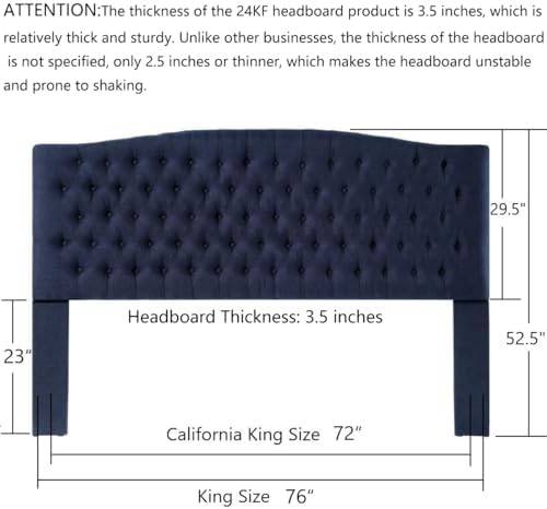 24KF Upholstered Tufted Button Linen Fabric Headboard,Comfortable Fashional Headboard King/CA King Size,Navy Blue