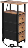 LOAKEKEL Narrow End Table with Charging Station, Small Nightstand