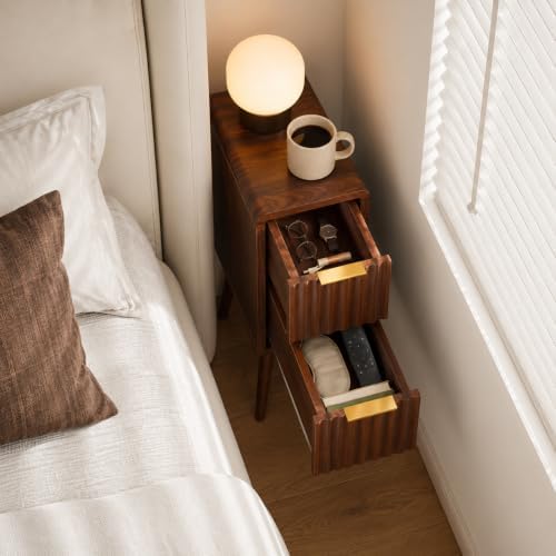 8 Inch Narrow Nightstand, 2 Drawers, 1 Pack