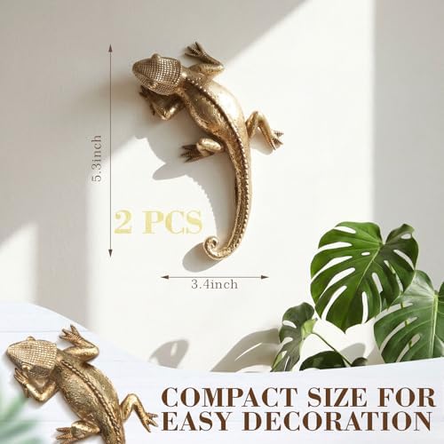 Kathfly 2 Pcs Gold Insect Wall Decor, Lizard Resin Sculpture