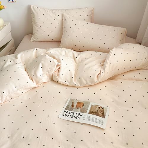 Chic Polka Dot Duvet Cover Set King Size 3PCS 100% Cotton Double Layer Gauze Zipper Bedding Set, Soft Breathable Comforter Cover with 2 Pillowcase Kids Adults Beige Bedding Duvet Cover for All Seasons