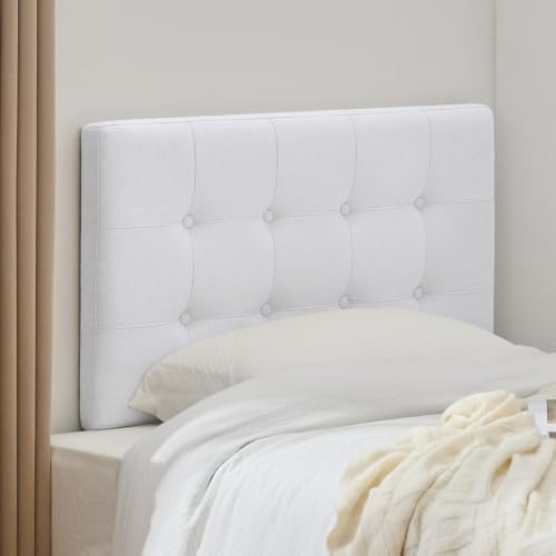Linen Tufted Headboard Twin Size, Solid Wood Twin Headboard Only, White