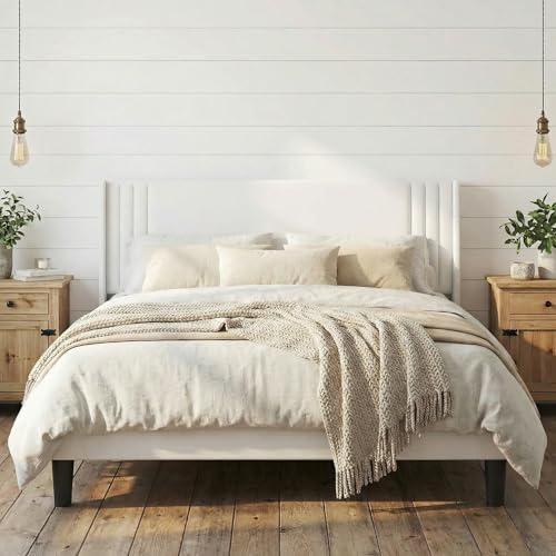 Gizoon Queen Bed Frame with Wingback Headboard, Upholstered Platform Bed
