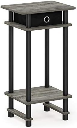 Furinno Turn-N-Tube Tall End Table, French Oak Grey/Black/Black