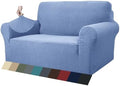 ZNSAYOTX 1 Piece Jacquard Couch Covers for 2 Cushion Couch High Stretch Loveseat Slipcover for Pets Dogs Anti Slip Love Seat Sofa Slipcover Furniture Protector (Medium, Light Blue)