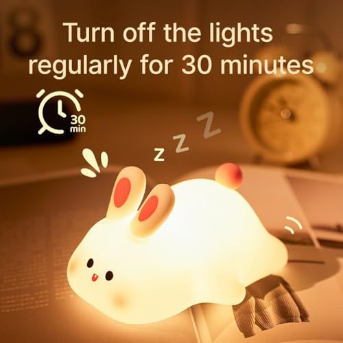 Cute Big Face Bunny Night Light Silicone, Bunny Decor Atmosphere Night Lamp for Kids Room, Baby Nursing Bedside Touch Lamp, Rechargeable and Dimmable,Cute Baby Night Light.