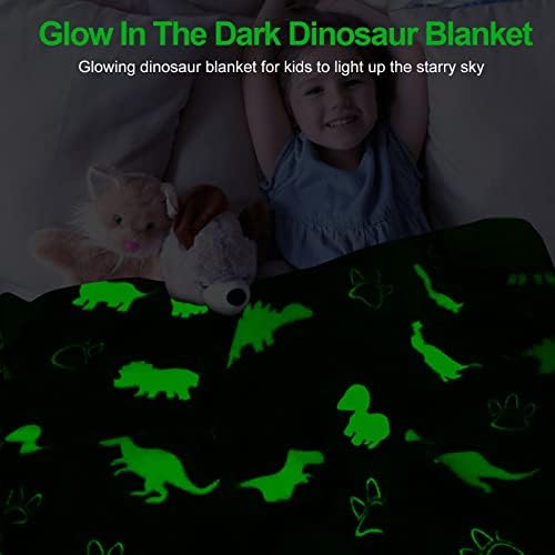 TEHALK Dinosaur Blanket For Boys, Glow In The Dark Blanket For Kids, Soft Polyester Fleece Throw Blanket 50"x60", Dinosaur Gifts For Boys/Kids/Toddler, Birthday Gifts