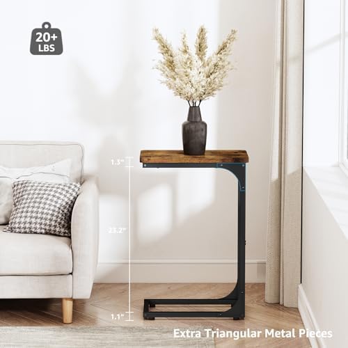 QEEIG Narrow C Shaped Side Table Set of 2 (9.5" Width, Brown)