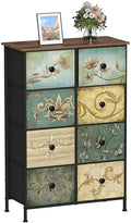 Tohomeor Narrow Storage Dresser Slim Dresser with Retro Flowers Fabric Drawers Vertical Skinny Cabinet for Small Spaces,Bathroom,Bedroom Closet Nightstand,Entryway Organizer (Retro Flower, 8 Drawers)