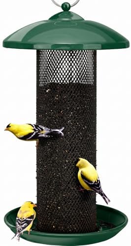 Kingsyard Finch Feeders for Outdoors Hanging, Metal Mesh Tube Bird Feeder for Nyjer/Thistle Seed, 2.5 lbs Large Capacity (Dark Green)