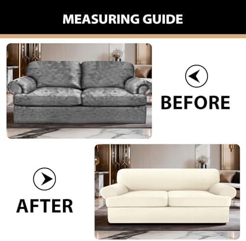 Sofa Covers 3 Piece T Cushion Sofa Slipcovers, Stretch Couch Cover with 2 Individual T Cushion Covers, Machine Washable Furniture Protector for Living Room(Light Yellow, 2 Cushions)