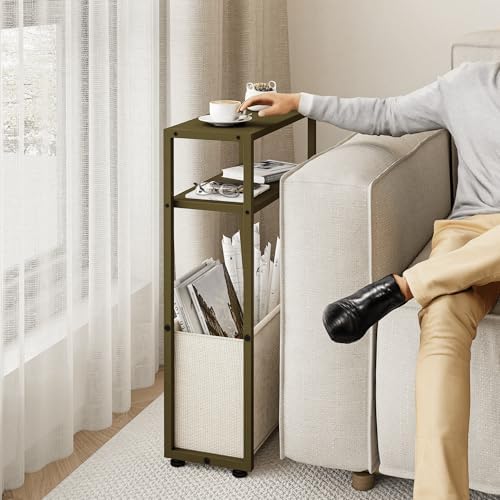 Leomonio Narrow Side Table, Slim Night Stand with Magazine Rack