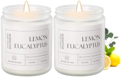Molensun Lemon Eucalyptus Scented Soy Candles, 7 Oz 2 Pack Gift Box