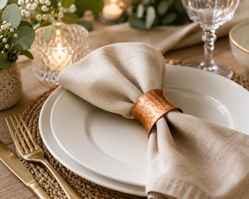 Round Hammered Napkin Rings Set of 12, Napkin Rings Bulk, Serviette Adornment for Table Settings, Modern Napkin Holder for Dinner Table Decor, Weddings, Christmas, Holiday, Banquets, Party, Easter